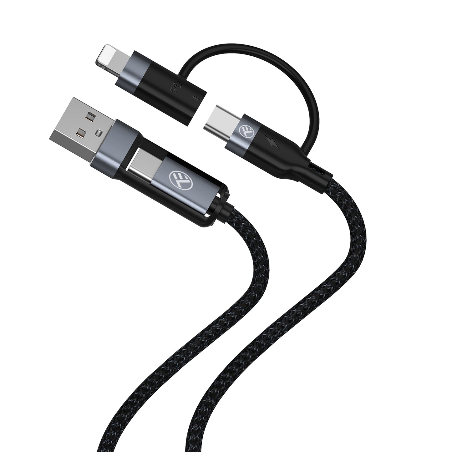 Cablu 4in1 USB/Type-C to Type-C (PD65W)/Lightning (PD20W) 1m negru