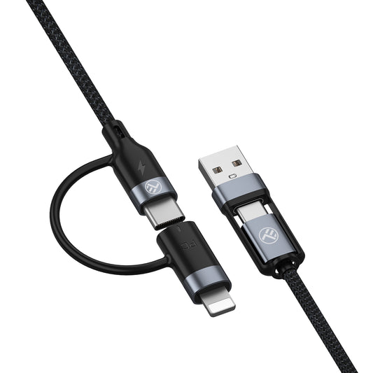 Cablu 4in1 USB/Type-C to Type-C (PD65W)/Lightning (PD20W) 1m negru