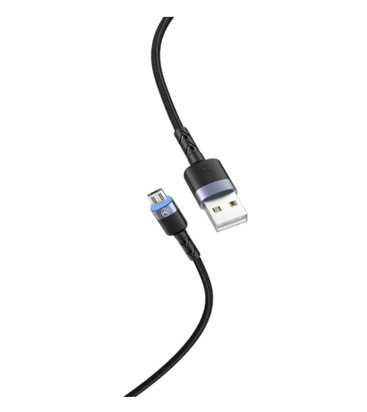 Cablu Micro-USB cu LED nailon 1..2m negru.
