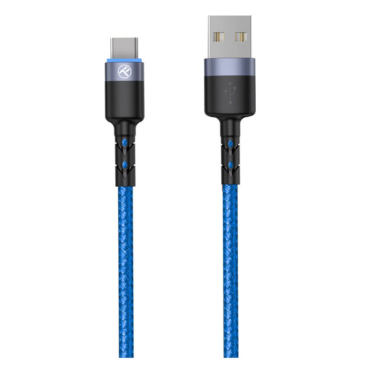 Cablu Type-C cu LED nailon 1..2m albastru.