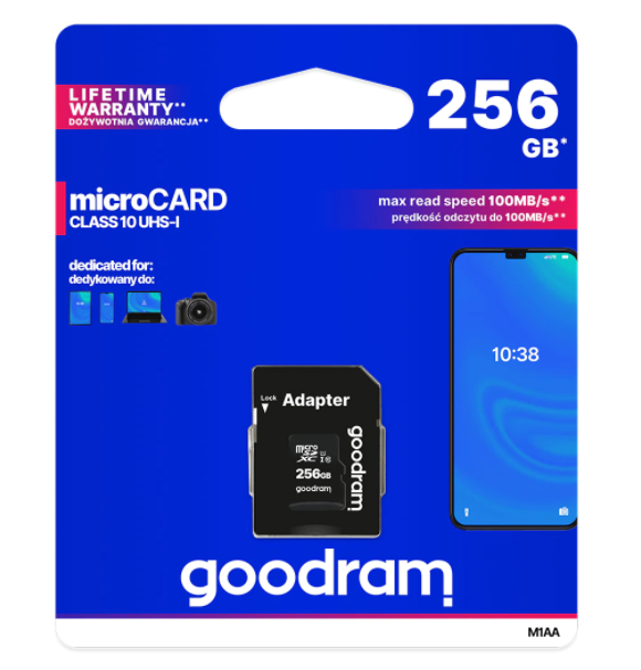 Card de memorie microSD Goodram 256GBUHS Icls 10 + adaptor M1AA-2560R12