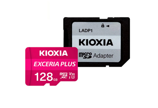 Card de memorie microSD Kioxia Exceria Plus (M303) 128GBUHS I U3+ adaptor LMPL1M128GG2