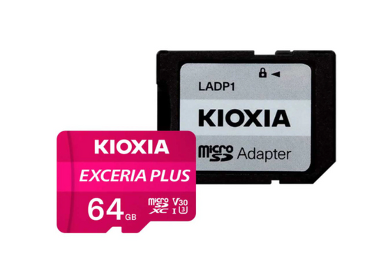 Card de memorie microSD Kioxia Exceria Plus (M303) 64GBUHS I U3+ adaptor LMPL1M064GG2