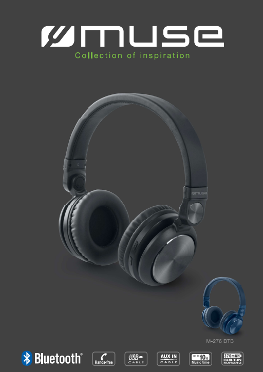 Casti Bluetooth MUSE M-276 BT over-the-earBluetooth version: V4.2+EDRAdjustable headbandUp to 10 hoursSensitivity: 108dB±3dB.mpedance: 32ΩSpeaker diameter: 4cmAux-in cable: 100cmUSB cable: 8