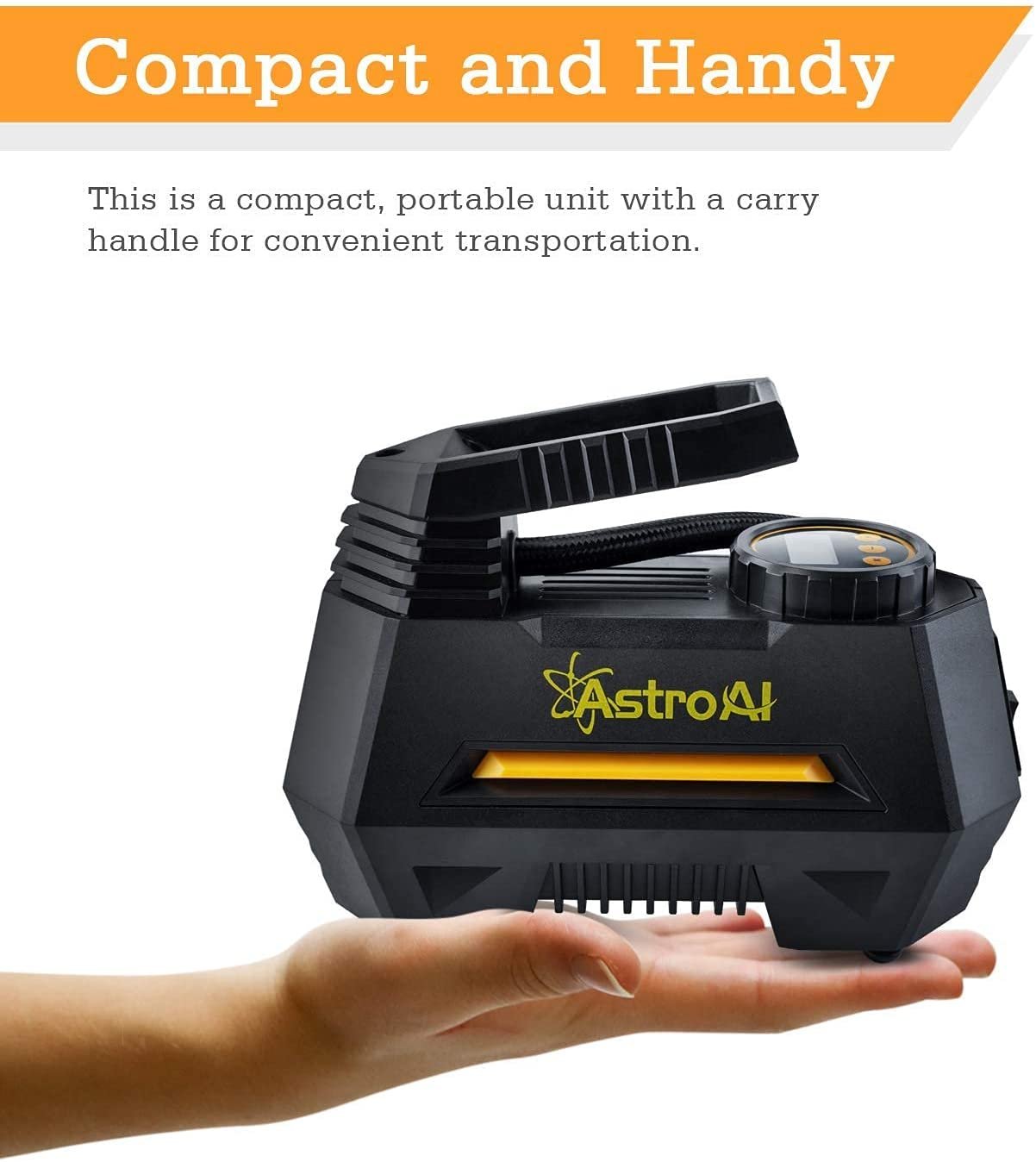 Compresor Auto AstroAI A220B, 12V, 100PSI, Digital, Lumina de urgenta, Adaptoare incluse, Negru