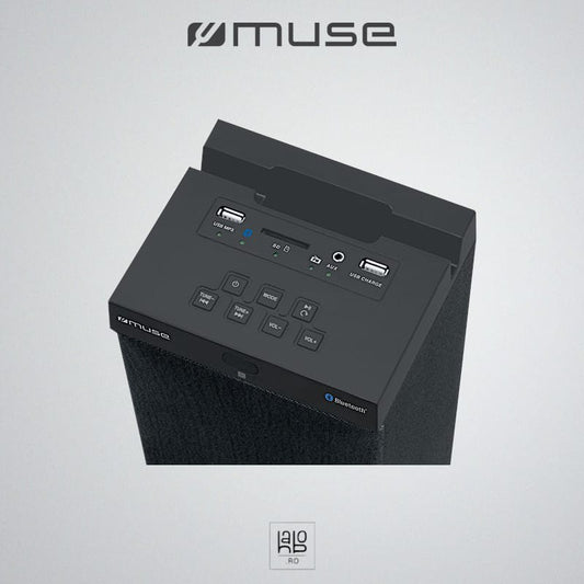 Sistem audio tower MUSE M-1250 BT2.1 60W Bluetooth USB-in AUX-in Jack + RCA Card Reader Suport smartphone/tableta Telecomanda Lemn Negru
